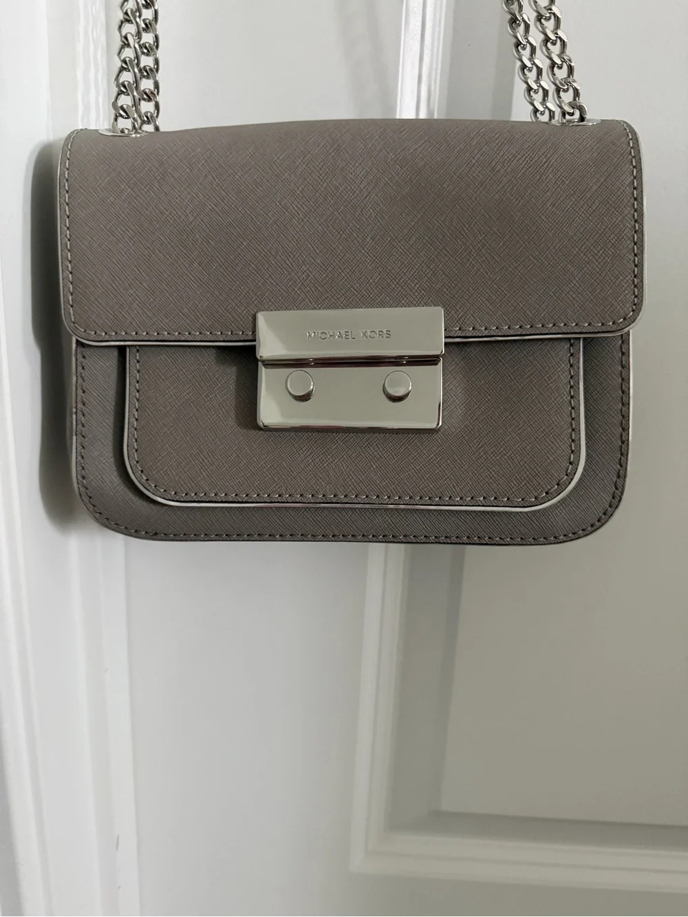 Michael Kors Taupe Leather Shoulder Bag with Silver Hardware